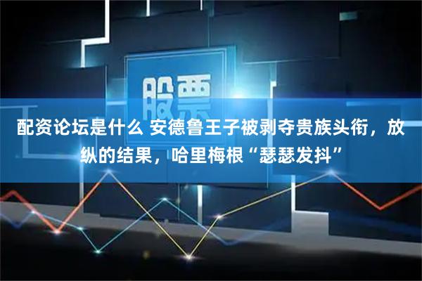 配资论坛是什么 安德鲁王子被剥夺贵族头衔，放纵的结果，哈里梅根“瑟瑟发抖”